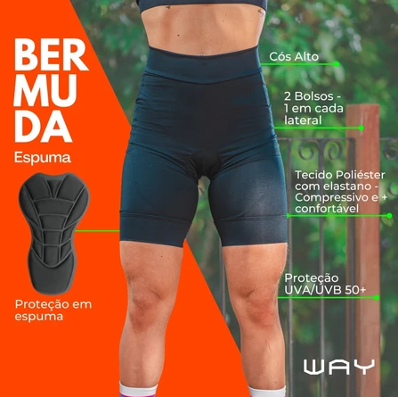 Bermuda Ciclista Feminina Confort Pro – Forro em Espuma | Proteção UV 50+ | 2 Bolsos Laterais