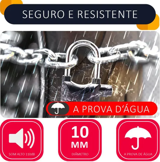 Cadeado Bicicleta com Alarme 110dB – Trava Bike e Moto Antifurto 