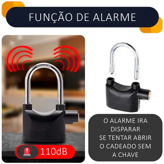 Cadeado Bicicleta com Alarme 110dB – Trava Bike e Moto Antifurto 