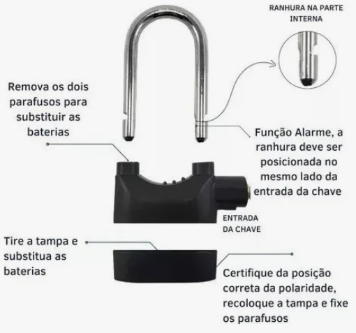 Cadeado Bicicleta com Alarme 110dB – Trava Bike e Moto Antifurto 