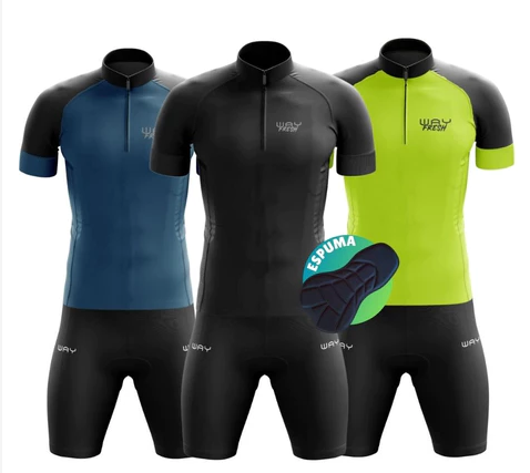 Conjunto Ciclismo Masculino Roupa Ciclismo Masculino, Roupa Ciclismo Way Fresh – Camisa UV + Bermuda com Forro em Espuma