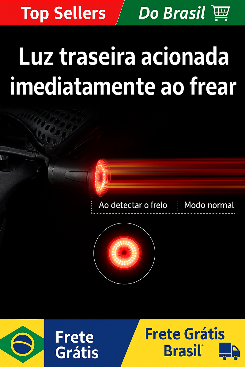 Luz de Freio Bicicleta à Prova d'Água USB Recarregável LED