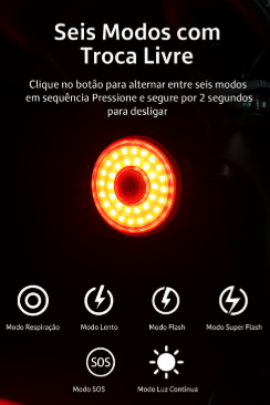 Luz de Freio Bicicleta à Prova d'Água USB Recarregável LED