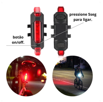 Kit Lanterna e Farol Para Bicicleta Recarregável USB, Luzes LED Resistentes à Água