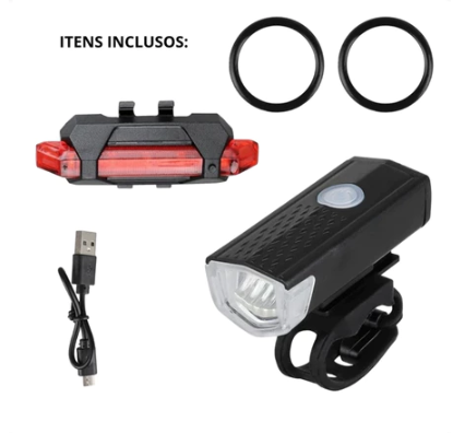 Kit Lanterna e Farol Para Bicicleta Recarregável USB, Luzes LED Resistentes à Água