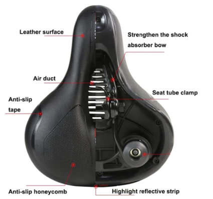 Assento De Bicicleta Banco Selim Super Confortável Selim Largo Bicicleta C/sinalizador adesivo Refletivo